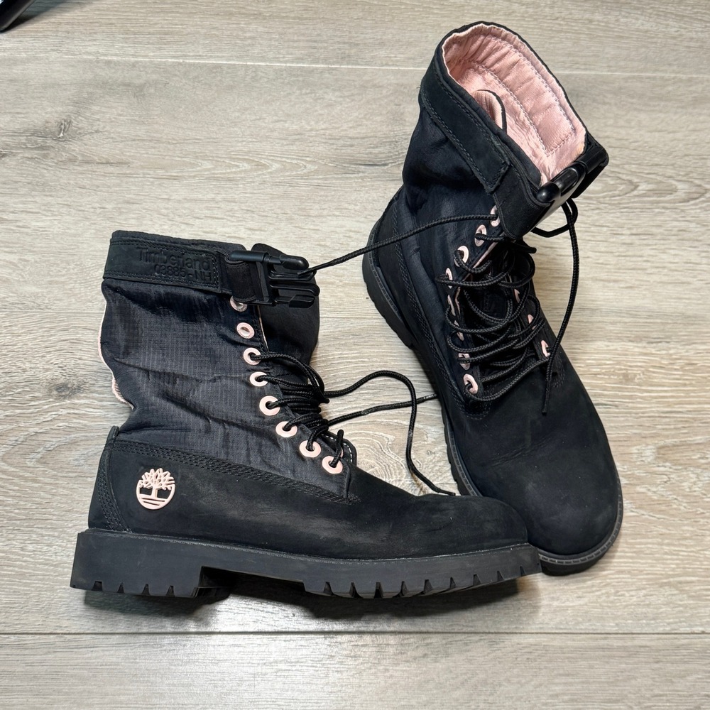 Timberland A1UKD Boys 4.5 Black Pink Ripstop Nylon 6 Inch Waterproof Boots